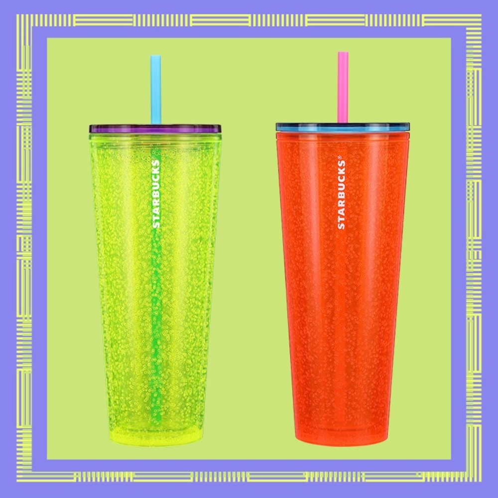 Starbucks Summer 2023 Tri-Colored Fluorescent Neon Yellow Bubble Cold Cup - Picture 7 of 9